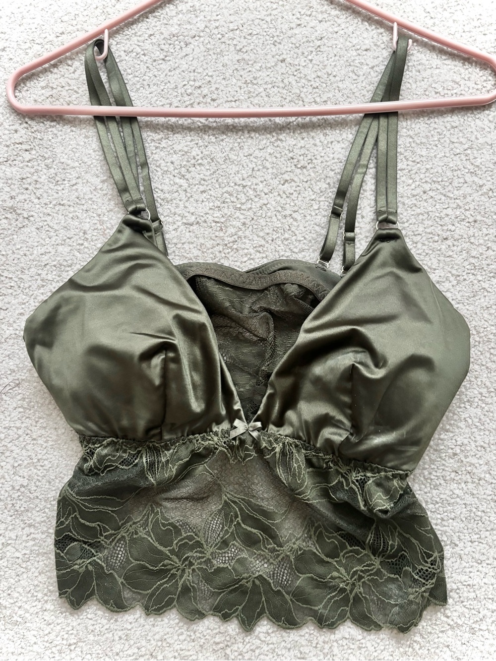 Auden Satin & Lace Removable Pad Longline Bralette Green LX